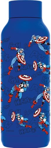 Quokka Captain America Retro Comic Thermosflasche, Edelstahl, massiv, Ultramarine, 510 ml