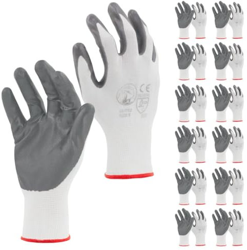 STI Guanti da lavoro Spalmati in Nitrile Bianco Grigio 9 L (Pacco da 12pz)