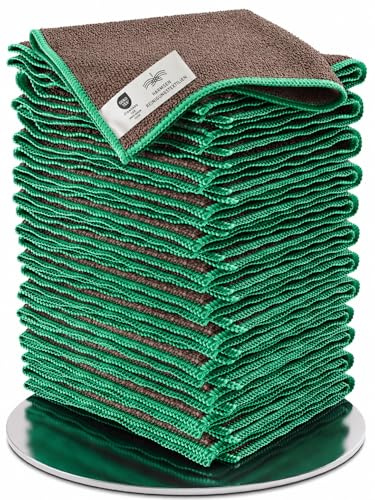 Wowtowelz Mikrofasertücher für Küche, Bad, Haushalt und Auto - Reinigungstücher, Putzlappen, Wischtücher aus recyceltem Plastik 12er Set - 40x40cm - Grau/Grün