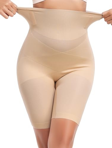 Vlazom Tummy Control Knickers, Shapewear Shorts High Waisted Thigh Slimmer Body Shaper Seamless Shaping Underwear for Women Nude,3XL