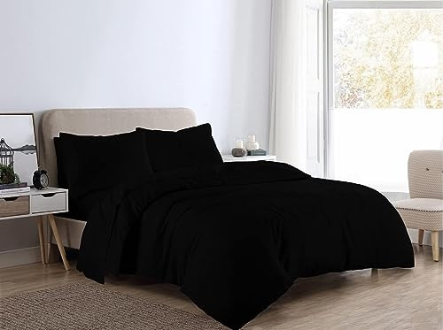 Bella Nights Flannelette Duvet Cover Set – 100% Brushed Cotton Bedding with Matching Pillowcases Soft & Warm Thermal Bed Linen for All Seasons – Cozy Flannel Quilt Cover Set (Black, King)