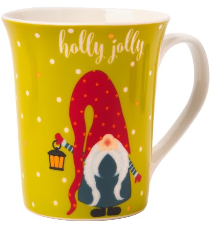 Christmas Gonk Mug 350ml Bright Holiday Ceramic Coffee Cup with Santa Gnome & Festive Quote, Colourful Gift Mug for Winter Hot Drinks (H 11cm x W 5.5cm) Assorted Designs (Holly Jolly)