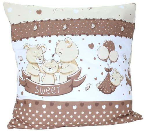 Baby Kinder Kissenbezug 80 x80 cm Kissenhülle Bezug für Kissen- Bärchen mit Luftbalon (Braun)