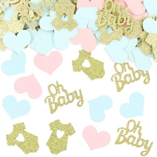 100 Stück Oh Baby Deko Konfetti, Baby Shower Tischdekoration Konfetti, Baby Rosa Blau Glitter Konfetti, für Baby Shower, Geschenktüten, DIY, Reveal Gender