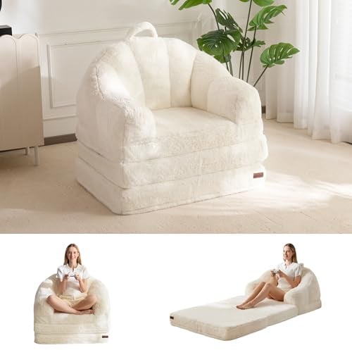 MAXYOYO Klappsofa, Bequemer Kunstfellstoff, Umwandelbares Bodensofa mit Griff, Sitzsack für Erwachsene, Schlafsessel mit Schlaffunktion für Wohnzimmer und Schlafzimmer