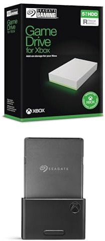 Seagate Game Drive Xbox 5TB tragbare Externe Festplatte, weiß mit LED + Expansion Card SSD 1TB Xbox Series X|S NVMe, beide Plug and Play und offiziel lizensiert, inkl Rescue Services (STJR1000400)