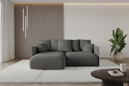 ALTDECOR Ecksofa mit Schlaffunktion und Bettkasten Corner Sofa Eckcouch Couch L-Form angeordnet Schlafcouch Ausziehbar Wohnlandschaft ONESK-L 216x177x72 Dunkelgrau