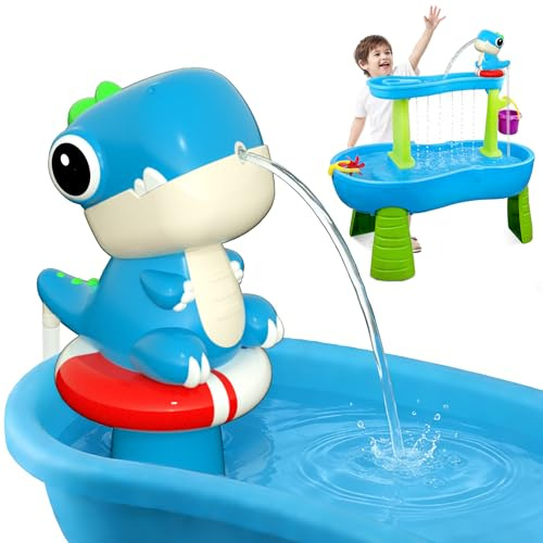 Dinosaur Water Table Pump - Rechargeable Water Pump for Water Table Accessories - Battery Powered Water Pump Continuous Flow 3 Hours Non-Stop Fun - Summer Outdoor Water Play Toys (Blue)