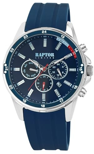 Raptor Damen Armbanduhr Analog in Blau, Gesamtlänge 23.5 cm, Silikonarmband – 3 ATM