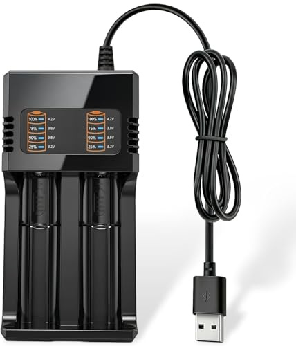 Chargeur Accu 18650/21700 Double Slots, Chargeur Batterie 18650 Intelligent avec Indicateur LED, pour Piles Rechargeables Li‑ION 3,7V/4,2V, Compatible avec 21700 26650 16340 14500