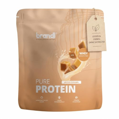 brandl® Whey Protein Pulver - Cremig im Geschmack mit Salted Caramel - gut löslich für deine Booster und Shakes - Premium-Qualität mit Whey aus der EU und über 70% Proteine - 1000g made in Germany