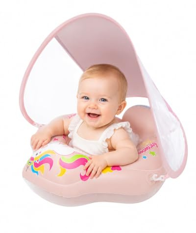 Bouée Bébé avec Auvent Amovible UPF 50+, Bouée Piscine Bébé Gonflable avec Siège de Sécurité Réglable, Flotteur Bébé Anti-UV, Imperméable, sans BPA, pour Bébés de 3 à 36 Mois