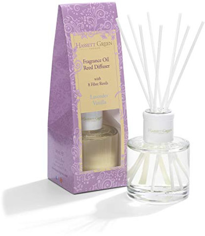 Hassett Green London Fragrance Oil Reed Diffuser - 100ml Glass Bottle with 8 Fibre Reeds - Lavender Vanilla