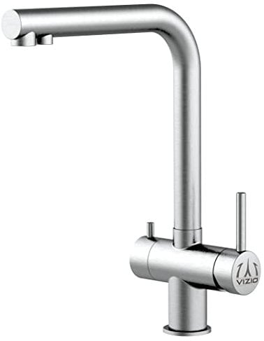 3 wege Küchenmischer 100% Edelstahl Massiv Reinstarmarmatur AISI 316 für alle gaengigen Filtersysteme geeignet, mit 360° schwenkbarer Auslauf - separatem Filterwasser Kanal - gebürstetes Stahl-Finish