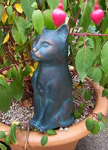 Wunderschöne große sitzende Katzenskulptur aus Gusseisen für Ihren Garten oder drinnen in einer schönen, antiken bronzefarbenen Farbe