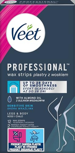 Veet Kaltwachsstreifen Easy-Gelwax Technology Beine & Körper für sensible Haut, 12 Stück