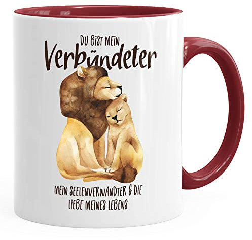 MoonWorks® Tasse Du bist mein Verbündeter Löwe Löwen Pärchen Liebe Spruch Geschenk Kaffee-Tasse Liebessprüche bordeauxrot unisize