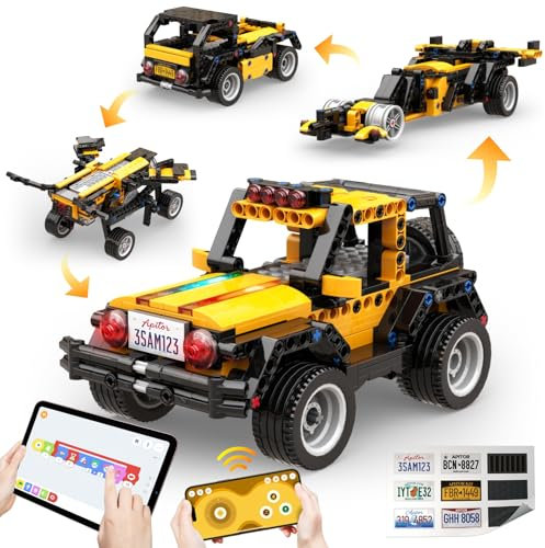 Apitor Robot R Programmierbarer Roboter für Kinder, 4-in-1 Off-Roader-Spielzeugauto Bausatz, App-Ferngesteuerter Auto, pädagogisches Programmiergeschenk für Jungen und Mädchen 6-12 Jahren (300 Stück)