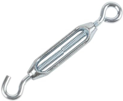 Hardware Solutions - Turnbuckle Wire Tensioner - Hook & Eye Rope Cable Tension Set for Chain, Rope & Fence Wire - M3 (3/16) - Zinc Plated - Pack 1