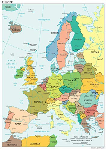 Stukk Wandposter Europakarte, A2, 420 x 594 mm, Weiß