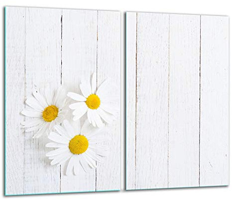 TMK - Placa protectora de vitrocerámica 30 x 52 cm 2 piezas cocina eléctrica universal para inducción protección contra salpicaduras tabla de cortar de vidrio templado como decoración, flores