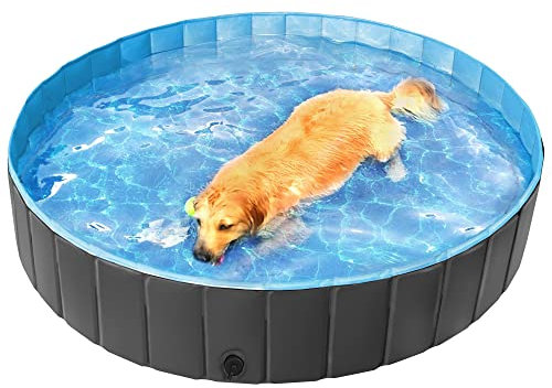 Yaheetech PVC Foldable Pet Dog Paddling Pool Puppy Swimming Pool Portable Dog Pool Extra Large Bathing Tub for Indoor Outdoor 160 x 30cm Black