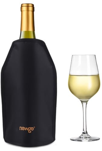 NEWGO® Wine Cooler Sleeve, Reusable Wine Ice Pack Sleeve with Protector, Rapid Cooling Insulator Bottle Chiller for Champagne Burt White Red Wine, Beer - Black
