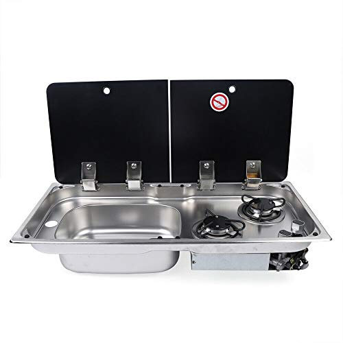 ROMYIX Cuisinière à gaz GPL, cuisinière à gaz à 2 brûleurs pour bateau caravane camping-car avec robinet en verre
