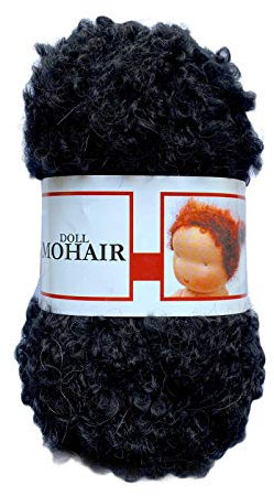 De witte Engel Puppenhaar Mohair Blouclé Garn für Waldorf/Steiner Puppen 50g (schwarz)