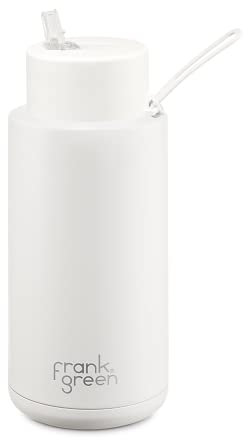 frank green Insulated Water Bottle for Cold Or Hot Drinks - 1 Litre/34oz Metal Water Bottle with Straw Lid, Ceramic Insulated, Stainless Steel, Triple Wall Vacuum - Cloud White by frank green