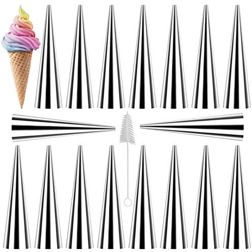 Hanmir Sahnehorn-Formen 16 Stück, große Größe, 11,9 cm Backkegel aus Edelstahl, Rollenhornformen, konisch, dänisches Gebäck, Croissant-Kegel