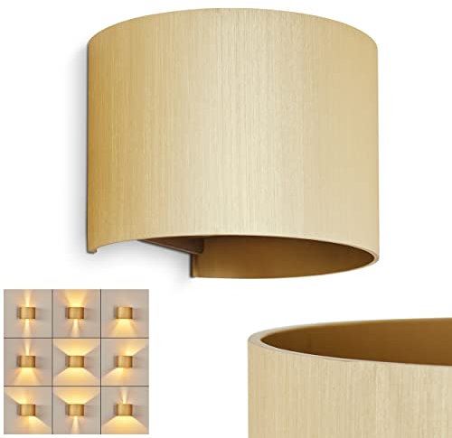 Wandleuchte Badajoz, moderne Wandlampe aus Metall in Goldfarben, runde Leuchte mit verschiedenen Lichteffekten durch verstellbaren Schirm, Up & Down Leuchte, 1-flammig, 1 x G9, ohne Leuchtmittel