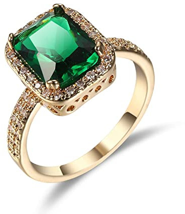 Musihy Ring Für Frauen Ring Gold 585, Silber Vergoldet Ringe Einfach Vergoldet Ringe Zirkonia Grün Größe 60 (19.1)