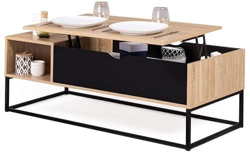 IDMarket - Table Basse Plateau relevable Boston avec rangements Design Industriel