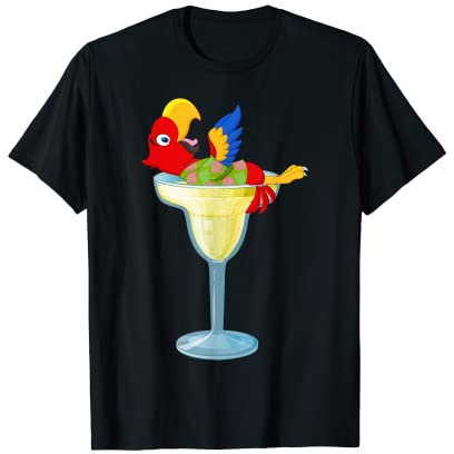 Cute Parrot Margarita Drinking Glass Tropical Vacation T-Shirt