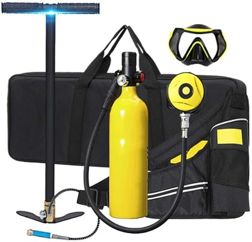 MSHENUED Bouteille de plongée, Mini Bouteille de plongée à air de Rechange 1 L, capacité 15-20 Minutes, Mini Bouteille de plongée avec Pompe à air Haute Pression pour Voyage et plongée (Jaune)