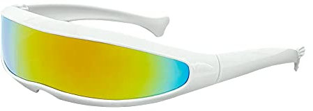 Futuristic Cyclops Sunglasses, Narrow Visor Sunglasses, Mirrored Len Sunglasses for Party, Futuristic Novelty Cool Glasses, Robot Sunglasses, Space Costume for Eyeswear (White Frame-Yellow Len)