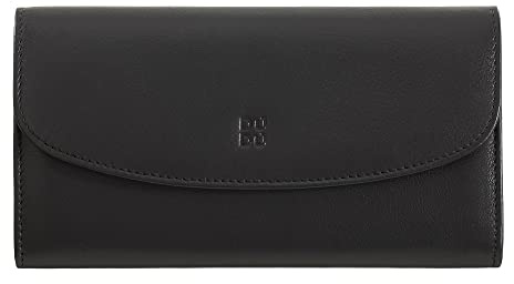 DUDU Große Damengeldbörse aus farbigem Leder, Kontinentale Brieftasche, Kreditkartenfächer, Münzgeldbörse mit Reißverschluss Schwarz