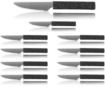 LaXon Messer, Frühstücksmesser, 10 Stk. schwarz, Brotmesser mit Wellenschliff, schwarzes Messer Set, spülmaschinenfest