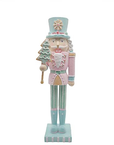 BESCH Figura Resina Cascanueces Purpurina con Arbol Navidad 34cm - Soldado Pan de Jengibre -Adorno Navidad
