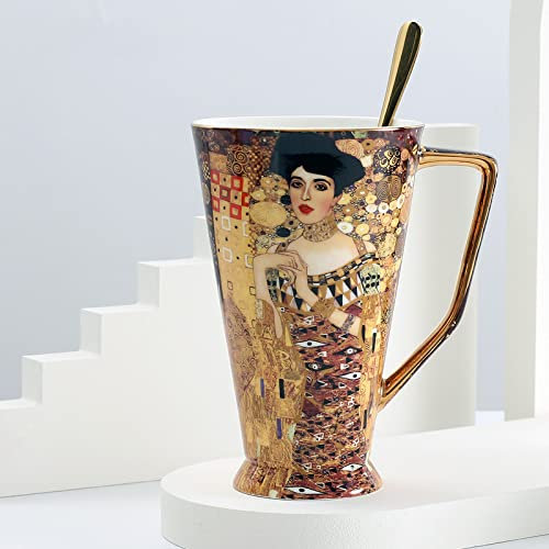 DECRZPB Tasse à café en céramique Gustav Klimt Adele Bauer tasse à thé poterie tasse à café lait jus tasse cadeau d'anniversaire pour le bureau et la maison