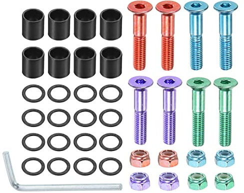 PATIKIL 1 Skateboard Ferramenta Viti Bulloni Kit, 8pz Skate Montaggio Esagonale Chiave Parti con Distanziatori Rondelle Dadi Chiave per Skateboard Longboard Ruota Accessori, Multicolore