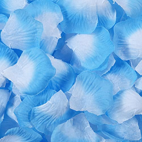 Haobase Lot de 2 000 pétales de rose artificiels pour Saint-Valentin, demande en mariage, décoration de table (bleu + blanc)