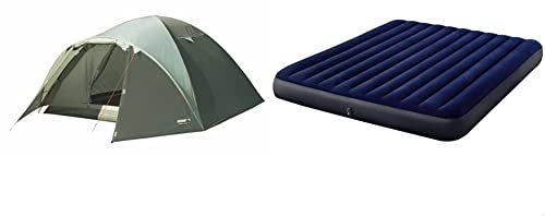 High Peak Kuppelzelt Nevada 3, Campingzelt mit Vorbau, Iglu-Zelt für 3 Personen, doppelwandig, wasserdicht L 205cm x W 205cm x H 120cm & Intex Luftbett, 64755, bunt, 183 x 203 x 25 cm