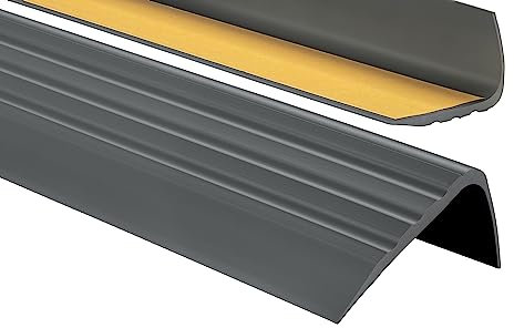 PerfectPVC PVC Treppenkantenprofil selbstklebend 65x40mm 2,00m Antirutsch-Profil Treppenprofile Kantenschutz Winkelprofil aus Kunststoff für Treppenstufen Treppen Anthrazit