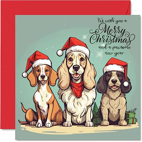 Stuff4 Hunde-Weihnachtskarten für Damen und Herren – niedliche Weihnachtshunde – Weihnachtskarte für Schwester, Bruder, Cousin, Onkel, Tante, Mutter, Vater, Oma, Großvater, 145 mm x 145 mm, einzelne