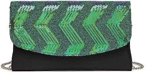 Miss Lulu Small Clutch for Women with Shining Sequins, Detachable Silver Chain, Evening Bag for Party
