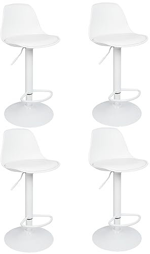 RELOVE Lot de 4 Tabourets de Bar avec Dossier et Repose-Pieds,Réglable en Hauteur et Rotative à 360°,Chaises de Bar Cuisine en Plastique,Robuste et Ultra Silencieux-4pc-B Blanc Pur
