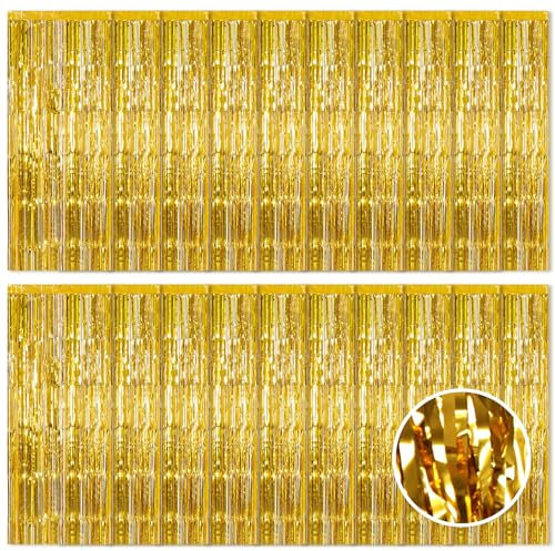 20 Pack Gold Foil Fringe Curtain Backdrop, 3.2ft x 8.2ft Metallic Tinsel Curtains Party Backdrop, Hanging Streamers for Birthday Party Decoration Wedding Holiday Christmas Decoration (Gold)