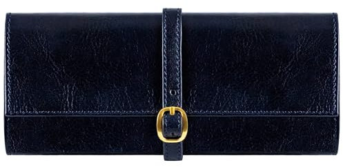 Time Resistance Blau Leder Schmuck Organizer – 100% Leder Schmuckrolle für Reisen Hergestellt in Italien – Reise Schmucketui aus Vollnarbenleder - Travel Jewelry Case – Jewellery Organizer